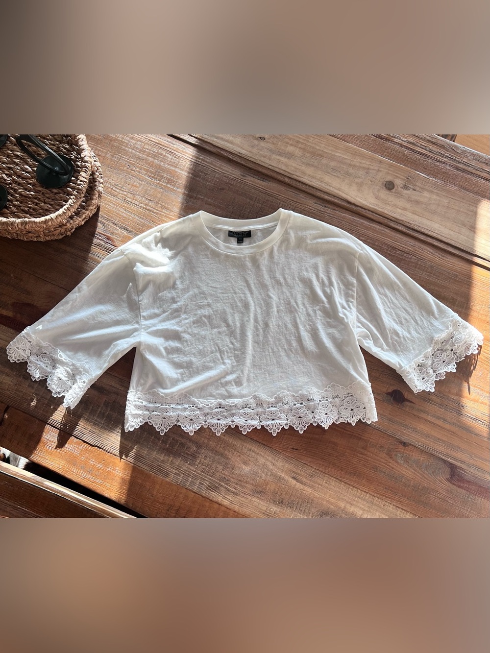 Topshop White Cotton Lace Trim Crop Top | Women’s US Size 8 | Boho Cottagecore